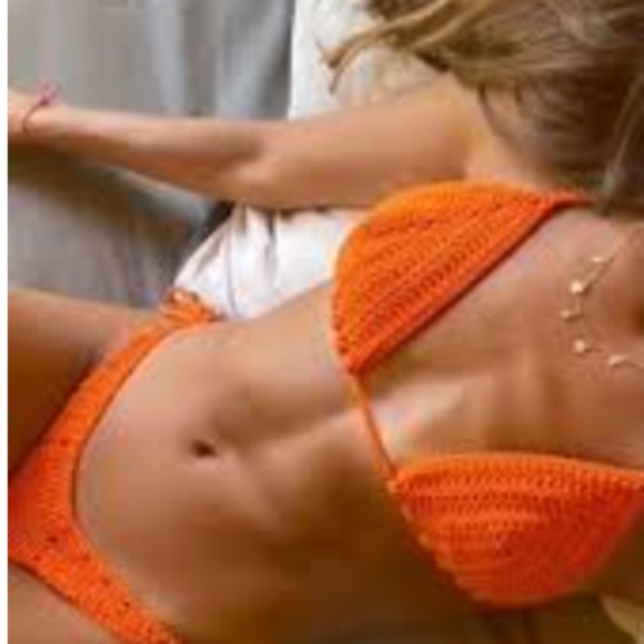 Handmade Crochet Orange Bikini Top Bralette (M/L) - Picture 1 of 6